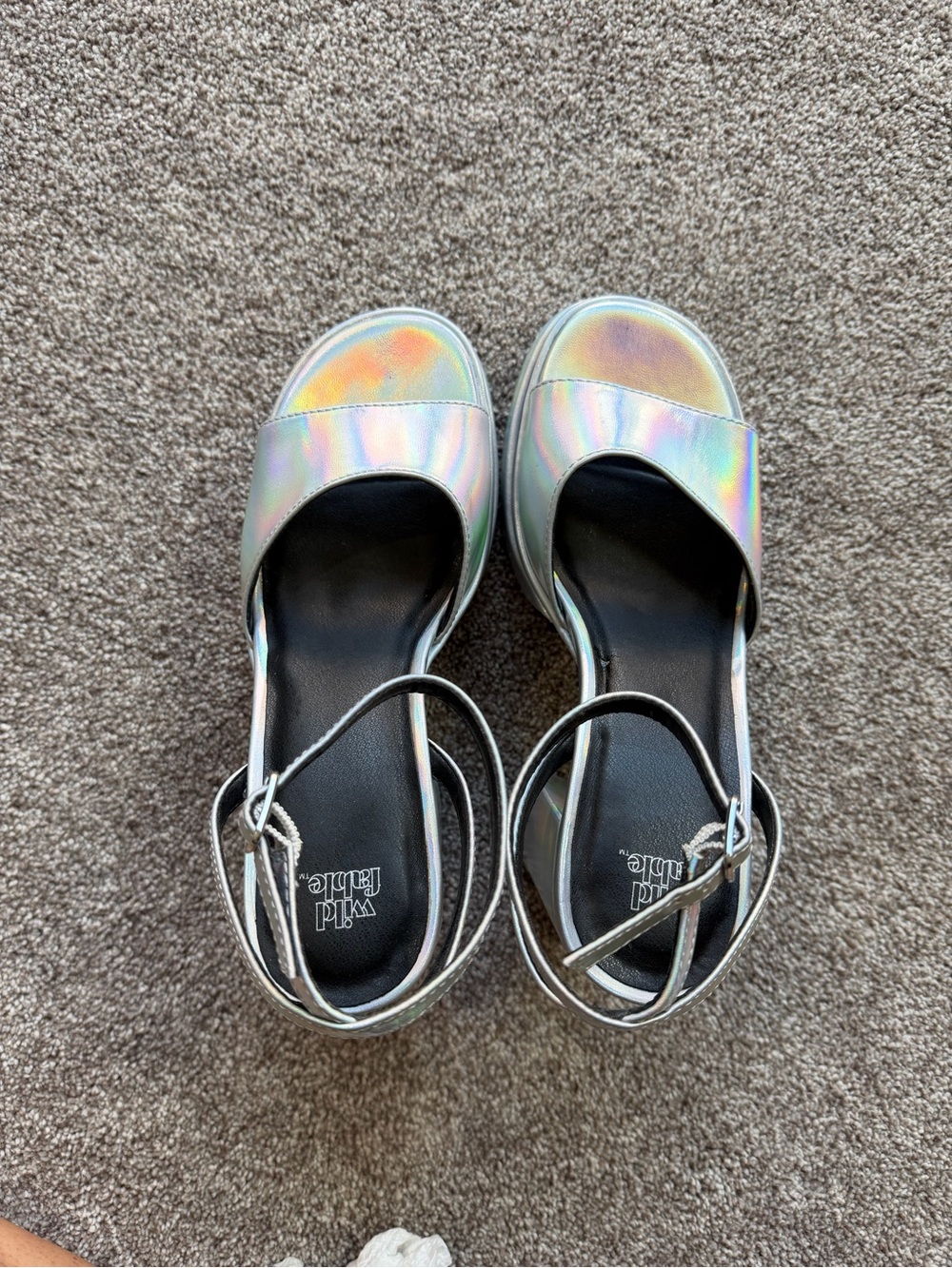 wild fable Iridescent Silver Metallic Holographic Platform Heel Sandals Y2K - Picture 7 of 13